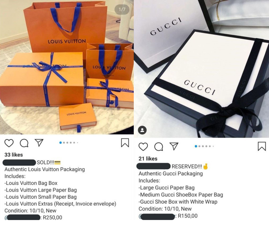 Reselling luxury packaging on Instagram